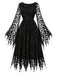 [Vorverkauf] 70er Gothic-Meshkleid mit Flügelärmeln und Mond-Fledermaus-Print
