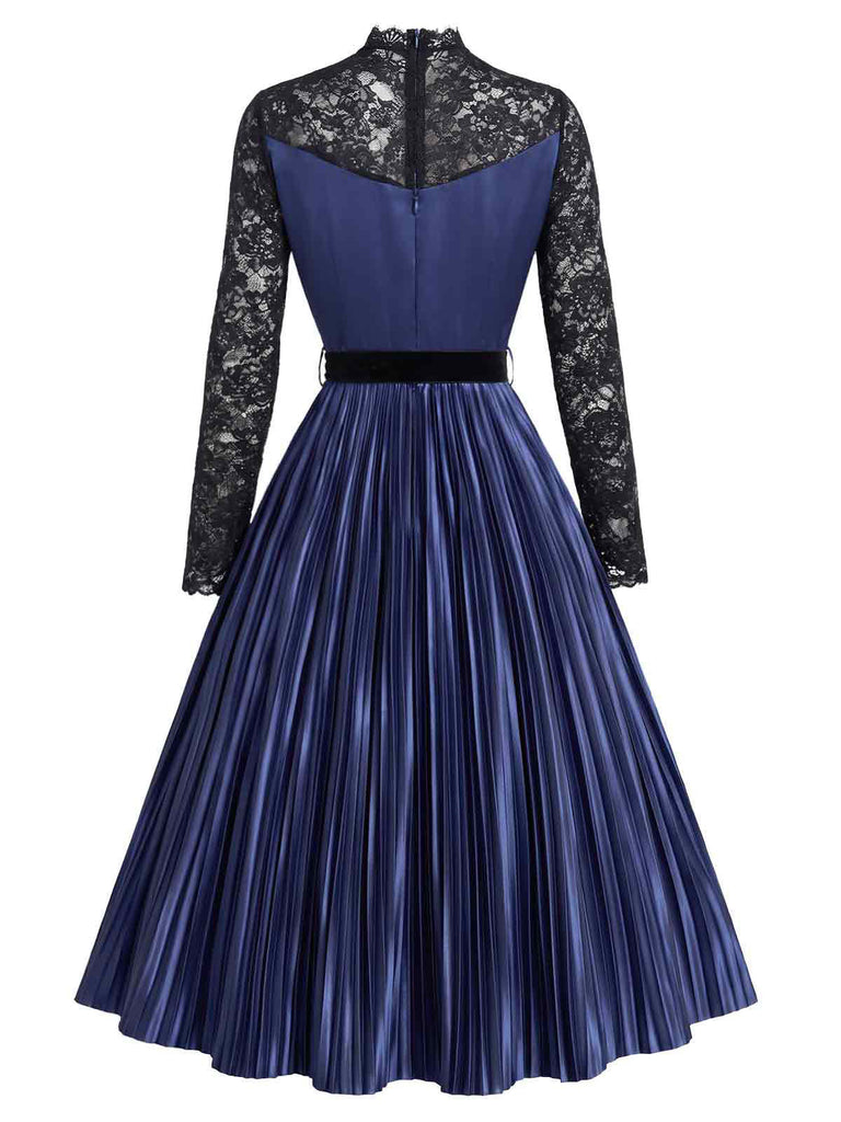 Königsblaues 50er Plisseekleid mit Spitze