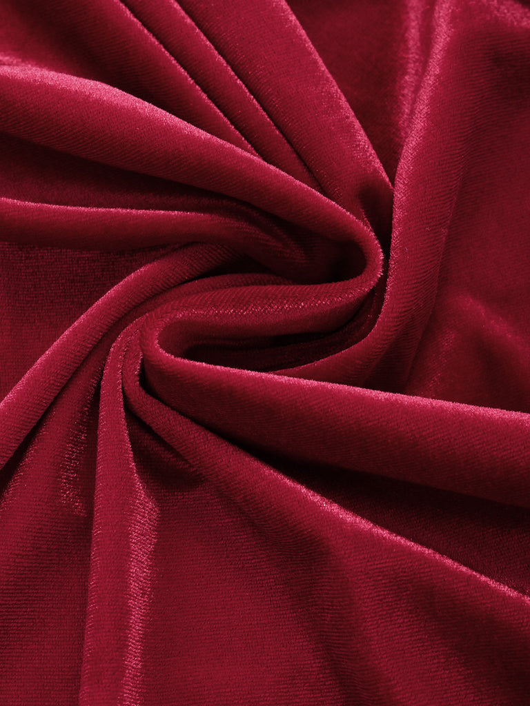 Rotes 50er Samtkleid mit Rüschen und Polka-Dot Ärmeln