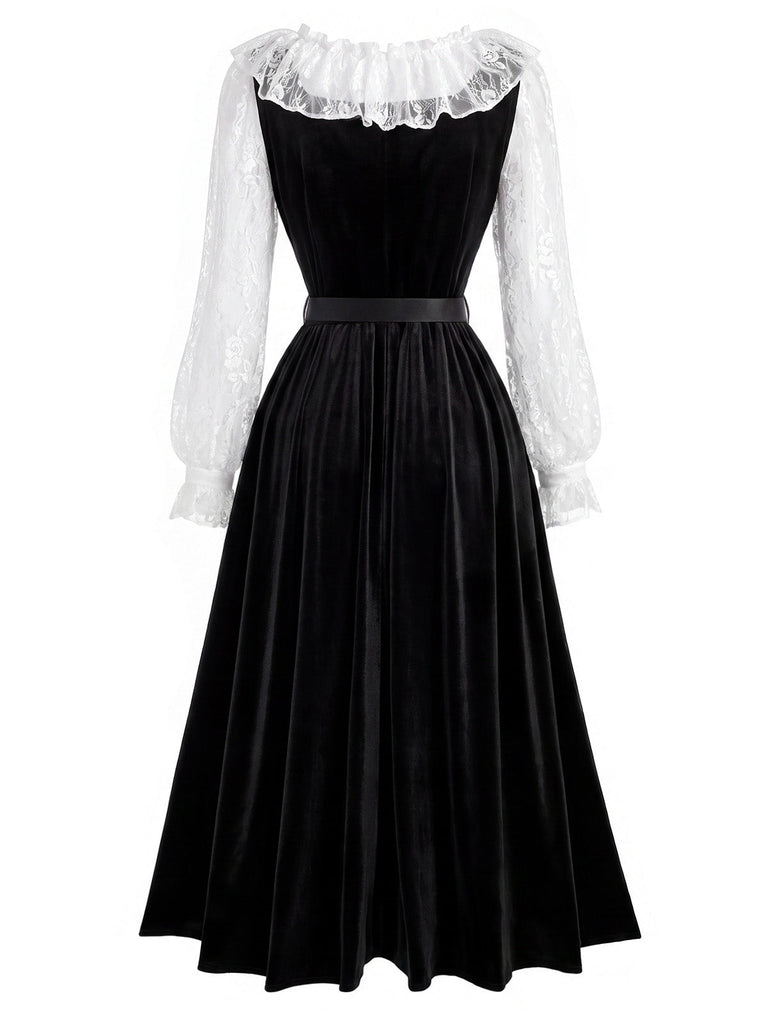 40er Set mit Spitzen-Top und Samtkleid