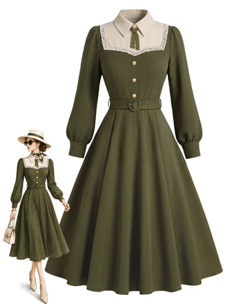 40er Kleid mit Knöpfen und Schleifengürtel