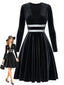 [Vorverkauf] Schwarzes 80er Samtkleid mit V-Ausschnitt und Silberbund