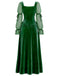 Grünes 30er Samtkleid mit Chiffonärmeln und Schleifen