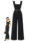 [Vorverkauf] Schwarzer 80er Jumpsuit mit Rüschen-Trägern und Knopfleiste
