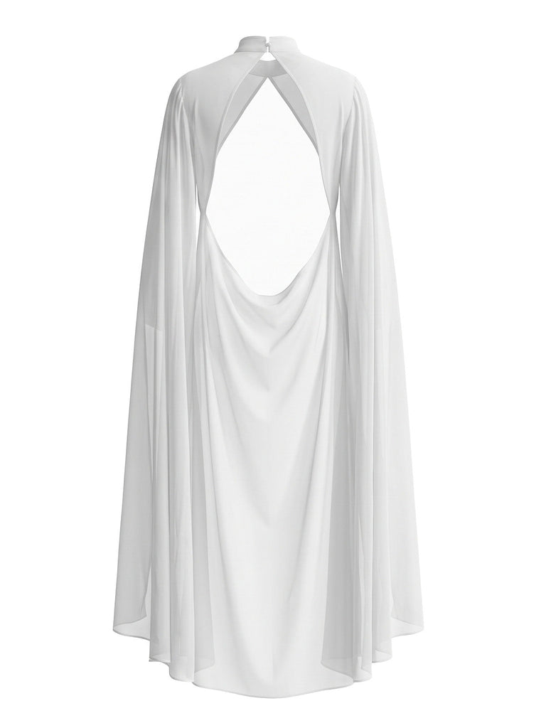 Weißes 80er Cape mit Capeärmeln und offenem Rücken