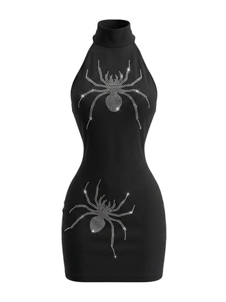 60er Halloween Bodycon-Kleid mit Neckholder und Strass