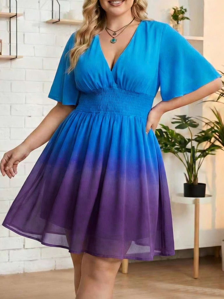 [Übergröße] 50er Chiffonkleid mit Ombre und Smok