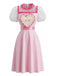50er Cosplay-Kleid mit Blumen-Print und Herzaufnäher