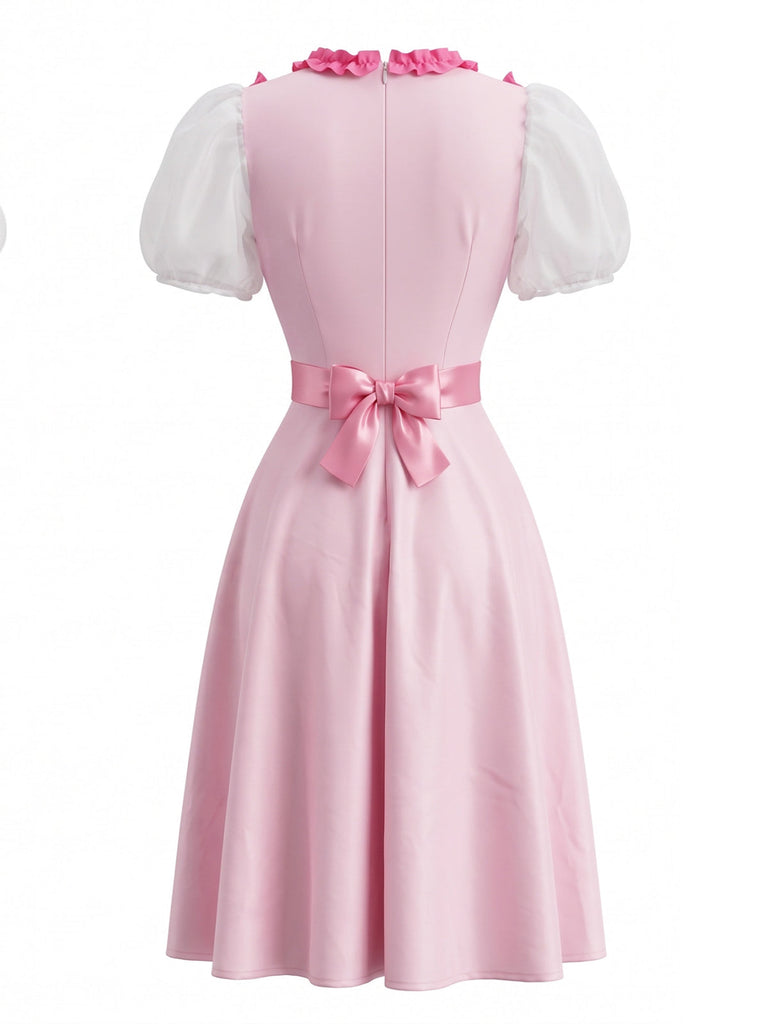 50er Cosplay-Kleid mit Blumen-Print und Herzaufnäher