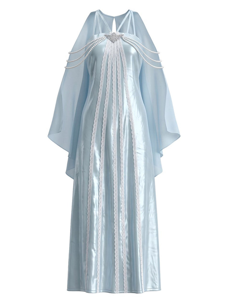 Hellblaues 80er Maxikleid im Amidala-Stil mit Cape-Ärmeln