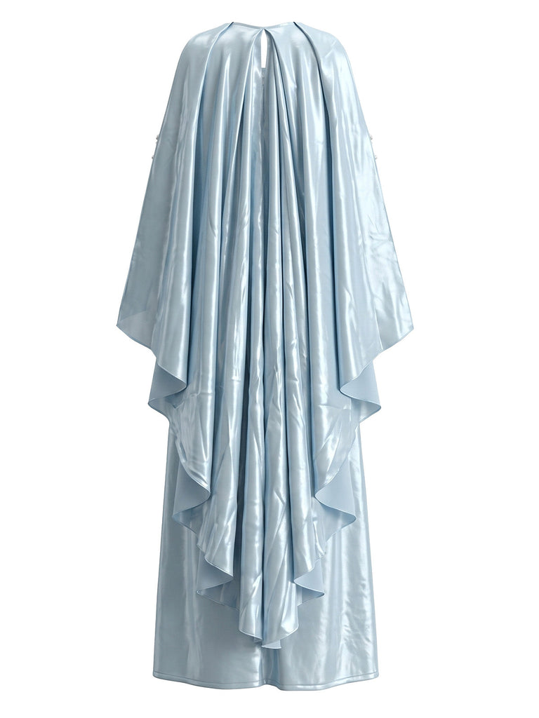 Hellblaues 80er Maxikleid im Amidala-Stil mit Cape-Ärmeln