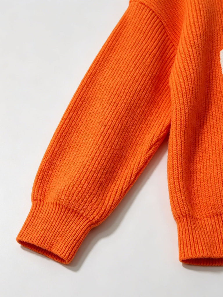 Orange 40er Strickpullover mit Buchstaben-Print und Rundhals