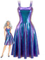 Schillerndes 70er Metallic-Kleid mit Doppelträgern