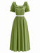 Grünes 70er Maxikleid mit Eckiger Ausschnitt und Rüschen