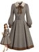 Hellbraunes 50er Hahnentrittkleid mit Schluppe und Gürtel