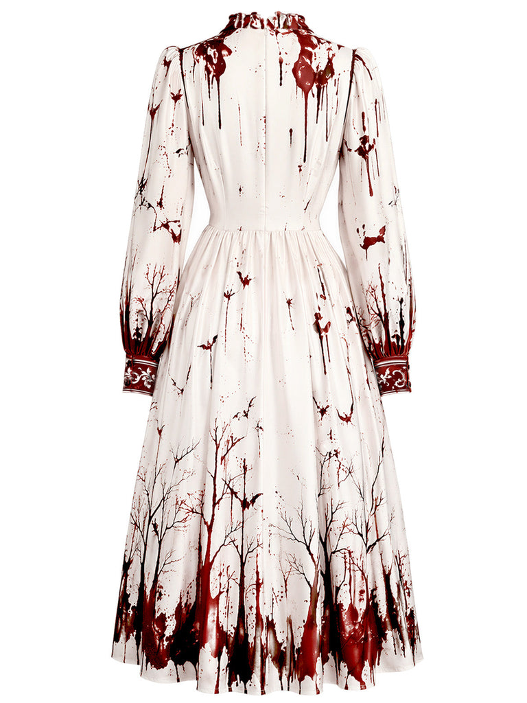 Rot-weißes 50er Kleid mit Fledermaus und Blutprint