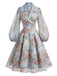 Blaues 50er Wickelkleid mit Blumen und Reverskragen