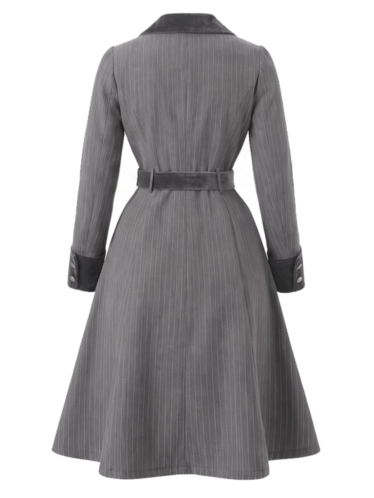 50er Streifenkleid mit V-Ausschnitt und Schleife