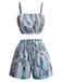 70er Geometrie-Set mit Cardigan, Crop-Top und Shorts