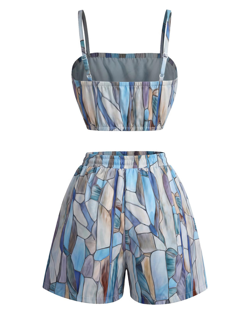70er Geometrie-Set mit Crop-Top und Shorts