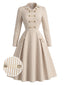 [Vorverkauf] Beige 50er Kleid mit Streifen und doppelter Knopfleiste