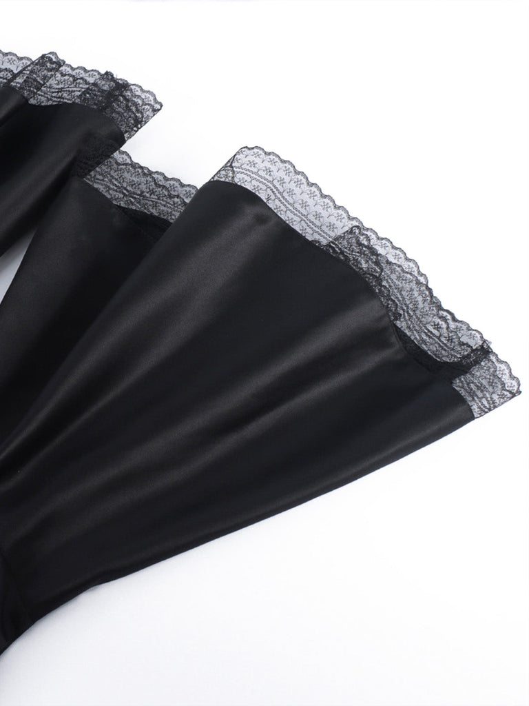 Schwarzes 70er Hexenkleid mit Kapuze und Mittelalter-Look