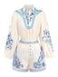 50er Set aus Langarmtop & Shorts mit Porzellan-Blumenprint