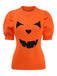 Orangefarbener 70er Halloween-Strickpullover mit Kürbisgesicht
