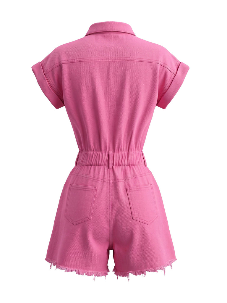 Pfirsichrosa 80er Romper mit Knopfleiste