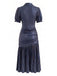 70er Metallic-Plisseekleid mit tiefem V-Ausschnitt und kurzen Ärmeln