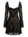 Schwarzes 70er Minikleid mit Blumenprint und Glockenärmeln