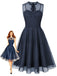 50er Netz-Ärmelloses Kleid mit Bindeband und Keyhole