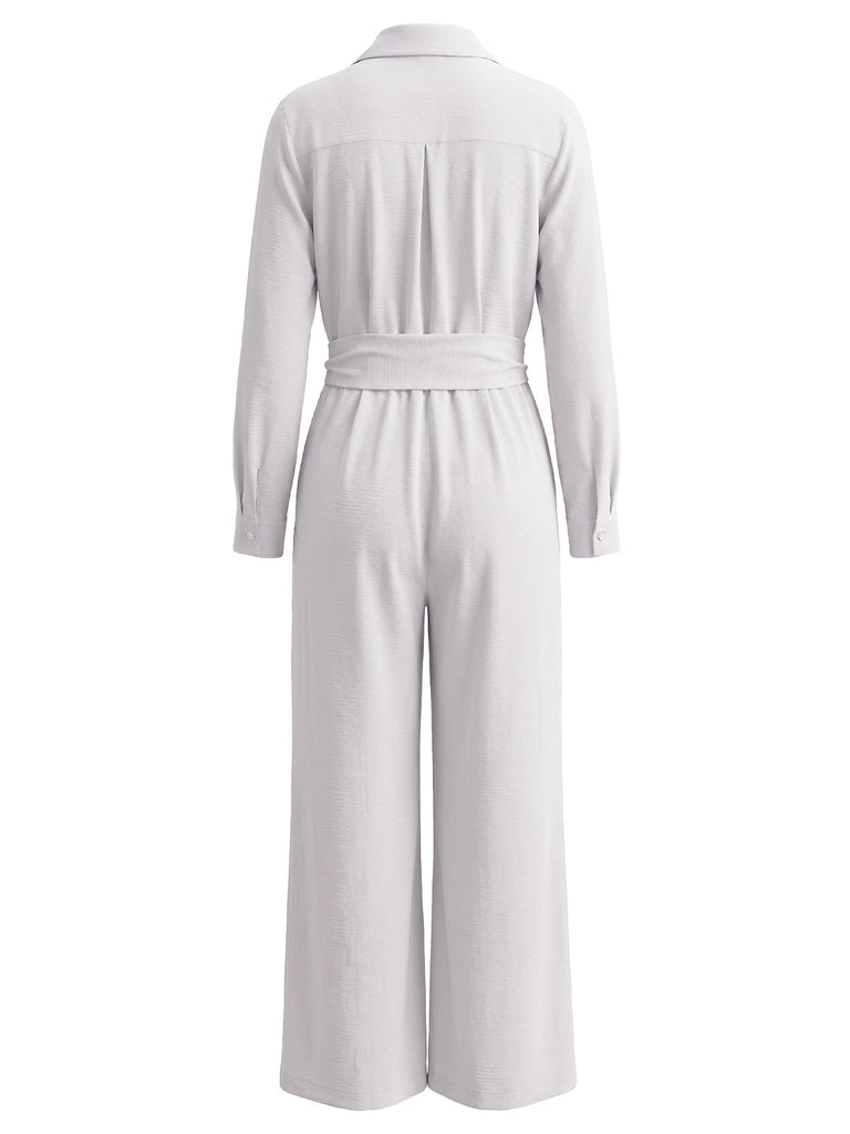 30er Knopf-Jumpsuit mit Reverskragen und weitem Bein