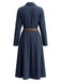 Dunkelblaues 40er Kleid mit Reverskragen und Zierknöpfen