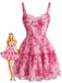 Rosa 50er Blumen-Minikleid in Korsett-Optik mit Rüschen