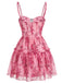 Rosa 50er Blumen-Minikleid in Korsett-Optik mit Rüschen