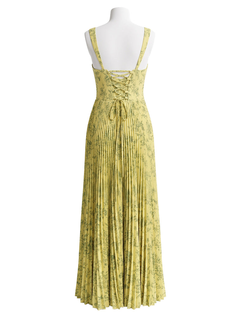 Grünes 30er Maxikleid mit Blumen und Schnürung