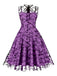 50er ärmelloses Mesh-Kleid mit floralem Flockprint und Schlüsselloch-Ausschnitt