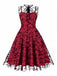 50er ärmelloses Mesh-Kleid mit floralem Flockprint und Schlüsselloch-Ausschnitt