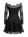 Schwarzes 50er Carmenkleid mit floraler Spitze