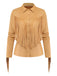 Khakifarbene 70er Wildleder-Westernjacke mit Fransen und Revers