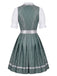 Graugrünes 50er Kleid, Top & Schürze 3PCS Set