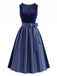 Marineblaues 50er Samtkleid & Schürze Set