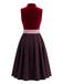 Burgunderrotes & Weißes 50er Kleid mit Herzausschnitt und Samt