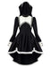 Schwarzes 80er Halloween Kleid mit Schleife und Spitze