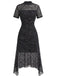 Schwarzes 40er Gothic Kleid mit Spinnennetz und Mesh-Patchwork
