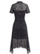 Schwarzes 40er Gothic Kleid mit Spinnennetz und Mesh-Patchwork