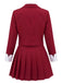 Rotes 60er Blazer- & Plisseerock-Set mit Kontrastkragen