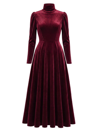 40er Langarm-Samtkleid mit Rollkragen