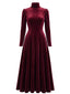 40er Langarm-Samtkleid mit Rollkragen
